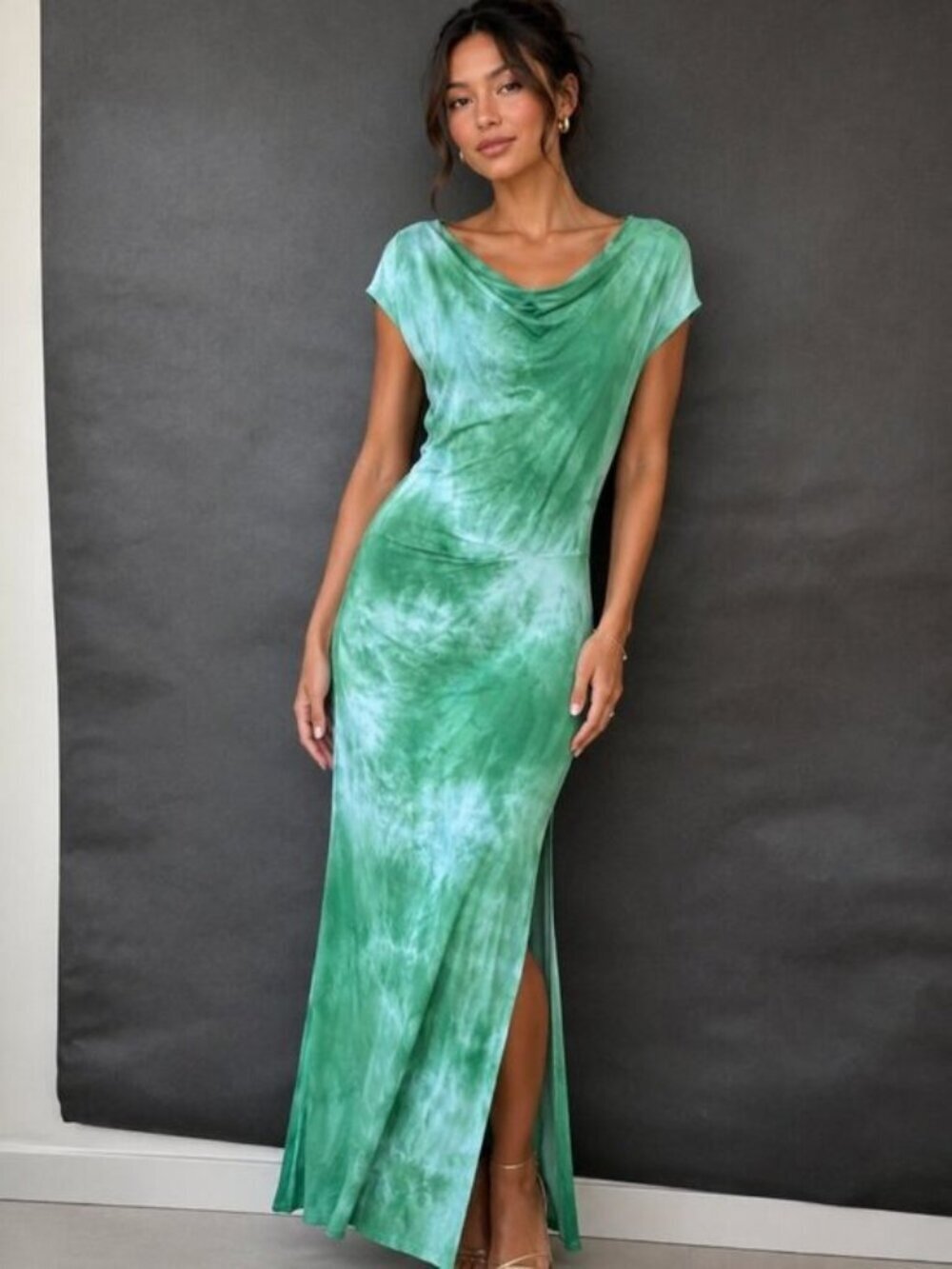 Vintage Victoria's Secret Size Medium Green Blue Nightgown Maxi Long Tie Dye